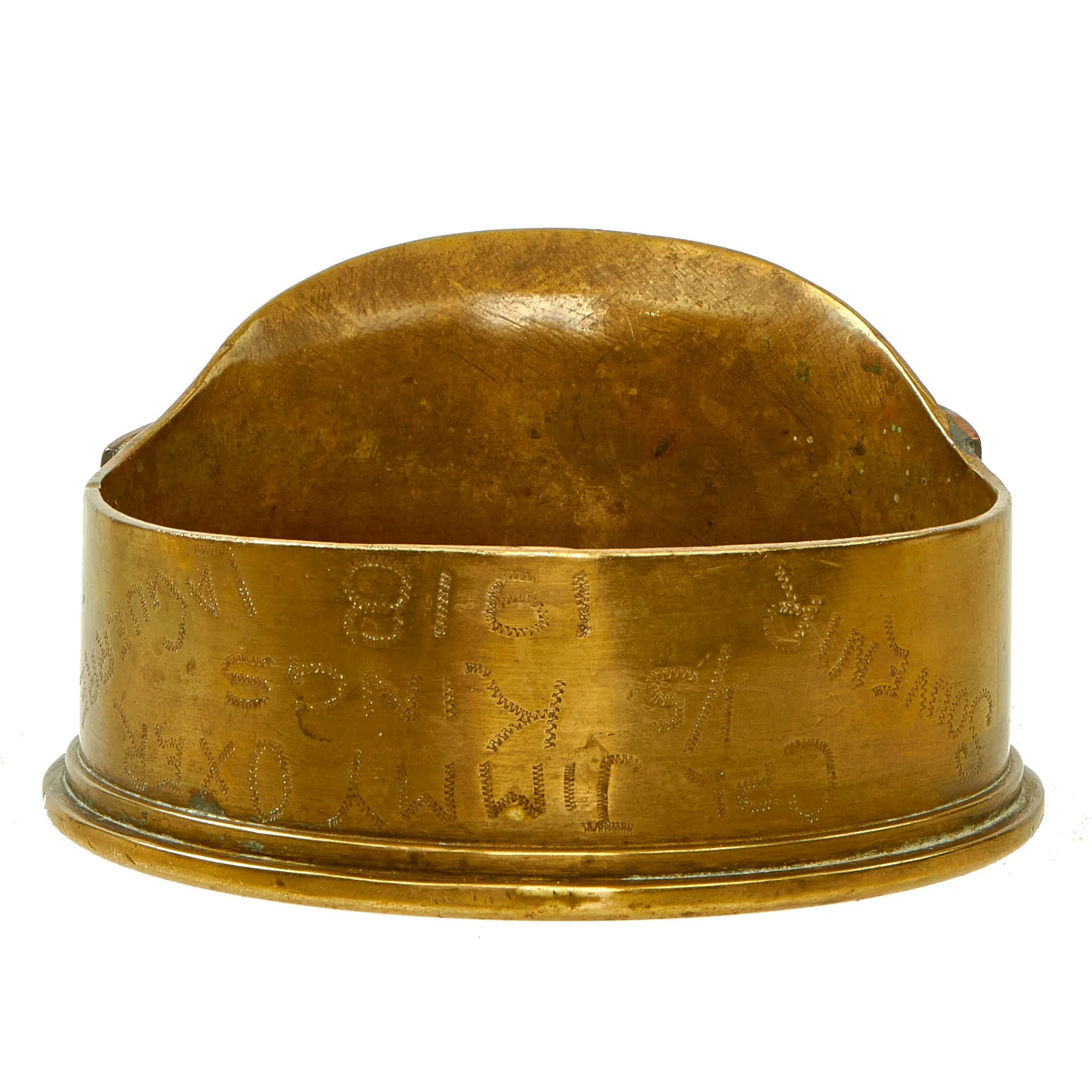 Original British WWI Trench Art Peaked Visor Cap As Featured In The Book “Trench Art, An Illustrated History” by Jane Kimball on Page 172 - Huntingdonshire Cyclist Battalion