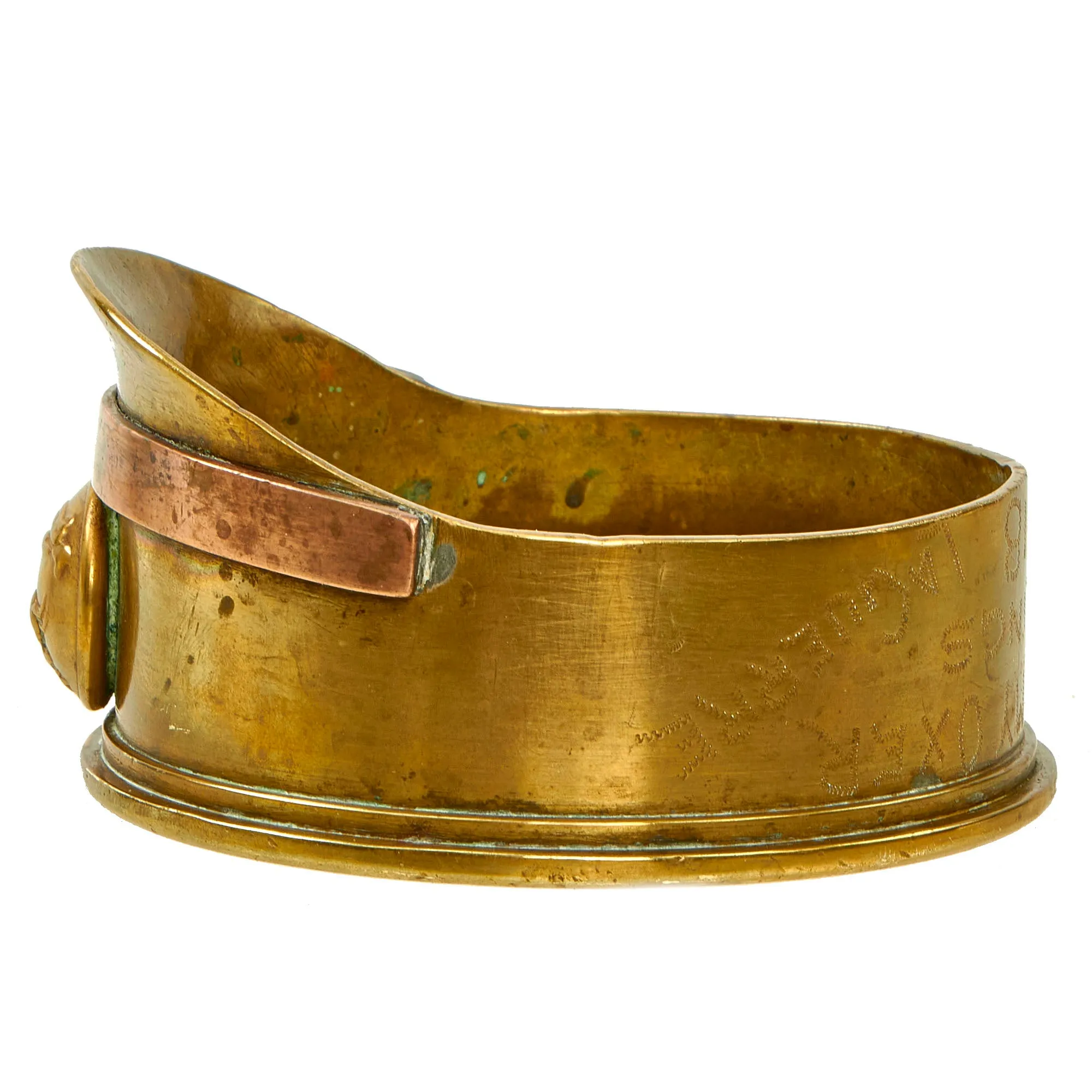 Original British WWI Trench Art Peaked Visor Cap As Featured In The Book “Trench Art, An Illustrated History” by Jane Kimball on Page 172 - Huntingdonshire Cyclist Battalion