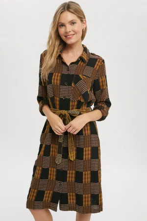 Plaid Trench Dress - Mustard