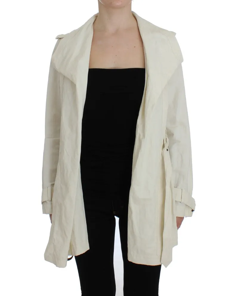 PLEIN SUD Elegant White Wrap Trench Jacket