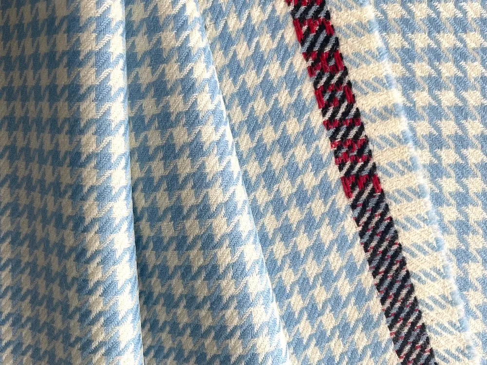 Powder Blue & White Hounds-Tooth Virgin Wool Twill (Made in Italy)