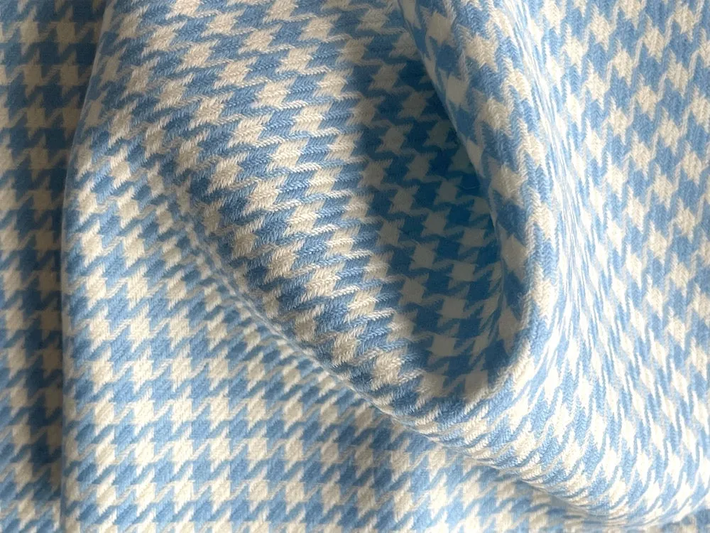 Powder Blue & White Hounds-Tooth Virgin Wool Twill (Made in Italy)