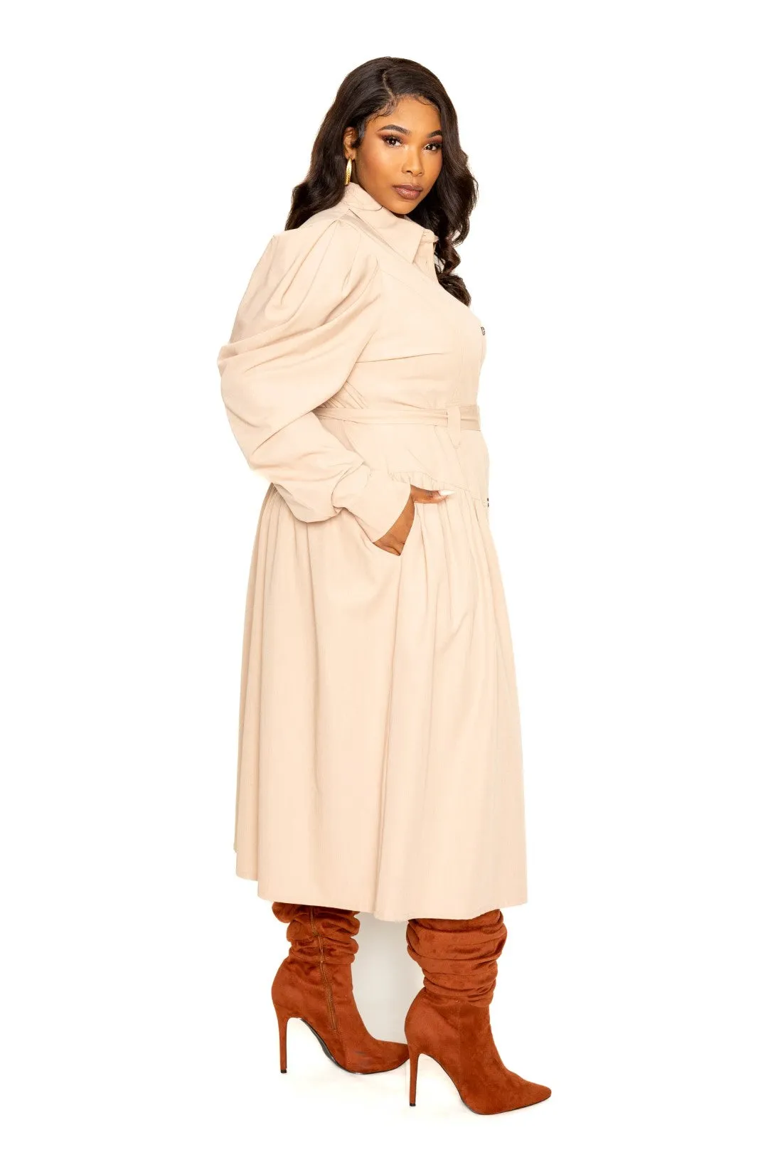 Puff Sleeve Trench Jacket Dress