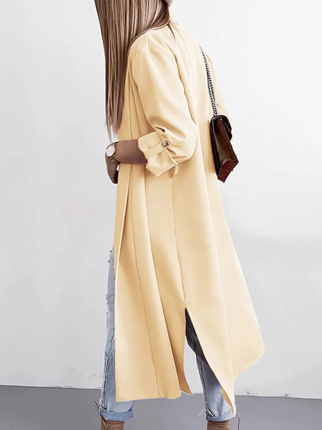 RS: Slit Open Front Roll-Tab Sleeve Trench Coat