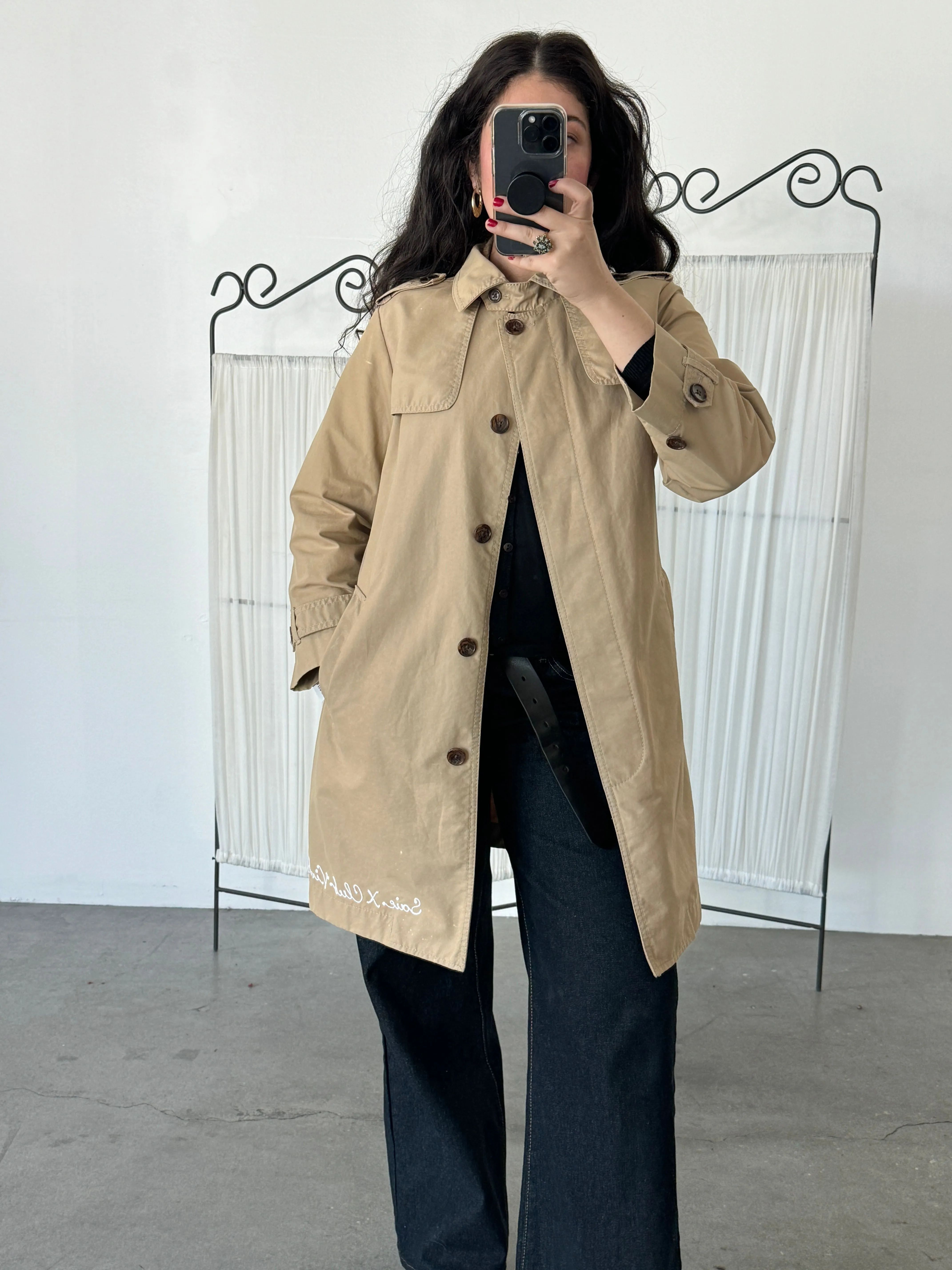 Saie Short Cotton/Nylon Khaki Trench