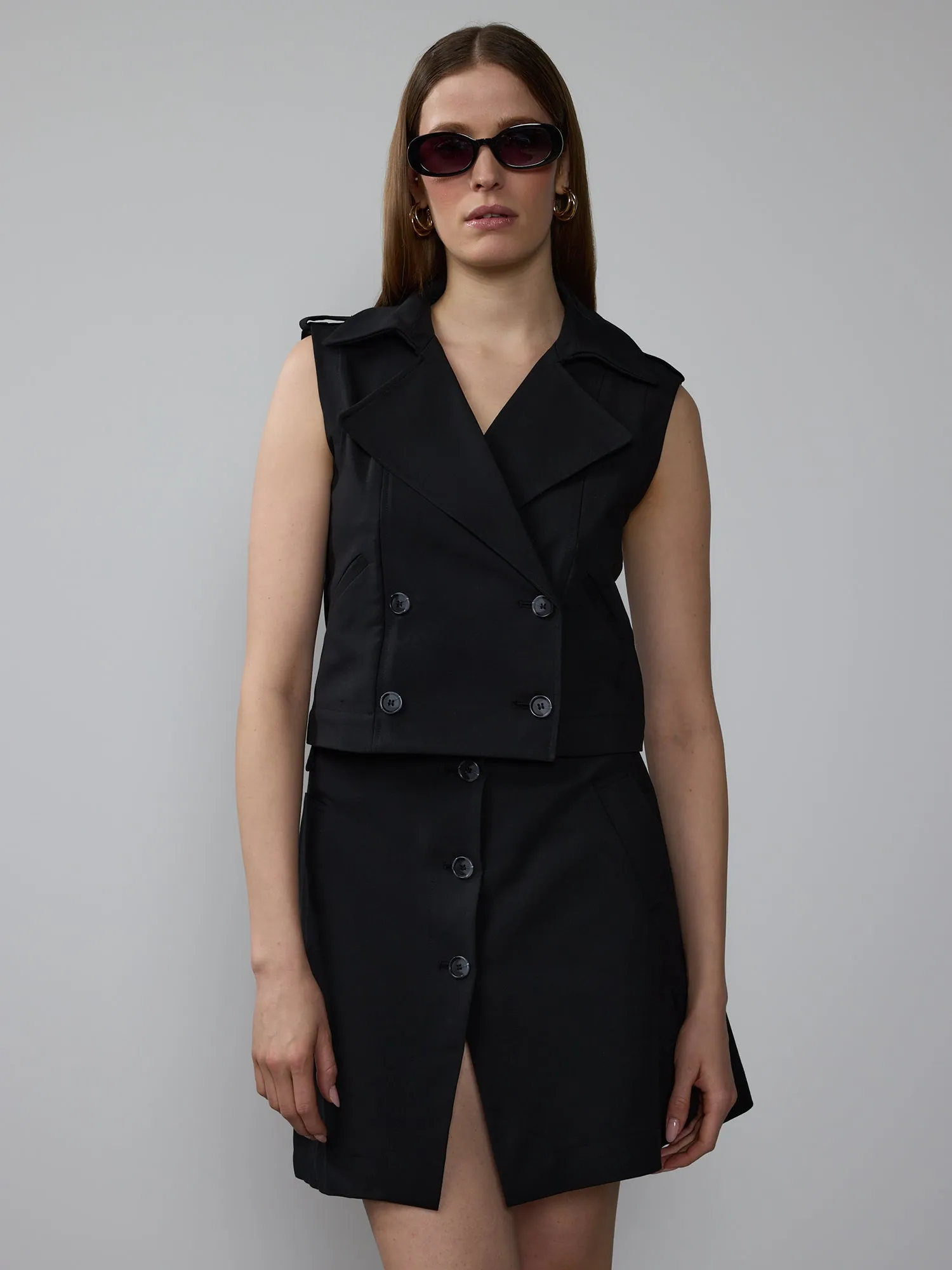 Sleeveless Double Breasted Trench Vest