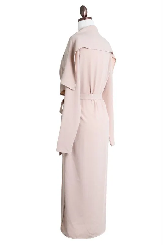 THE MYSTYLEMODE LIGHT TAUPE OPEN CASCADING COLLAR TRENCH