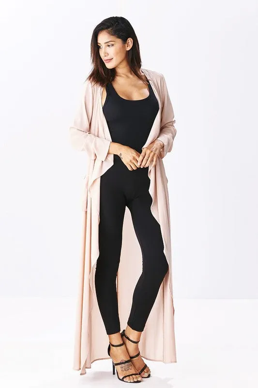 THE MYSTYLEMODE LIGHT TAUPE OPEN CASCADING COLLAR TRENCH