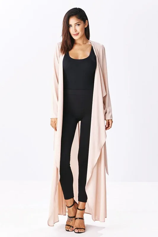 THE MYSTYLEMODE LIGHT TAUPE OPEN CASCADING COLLAR TRENCH