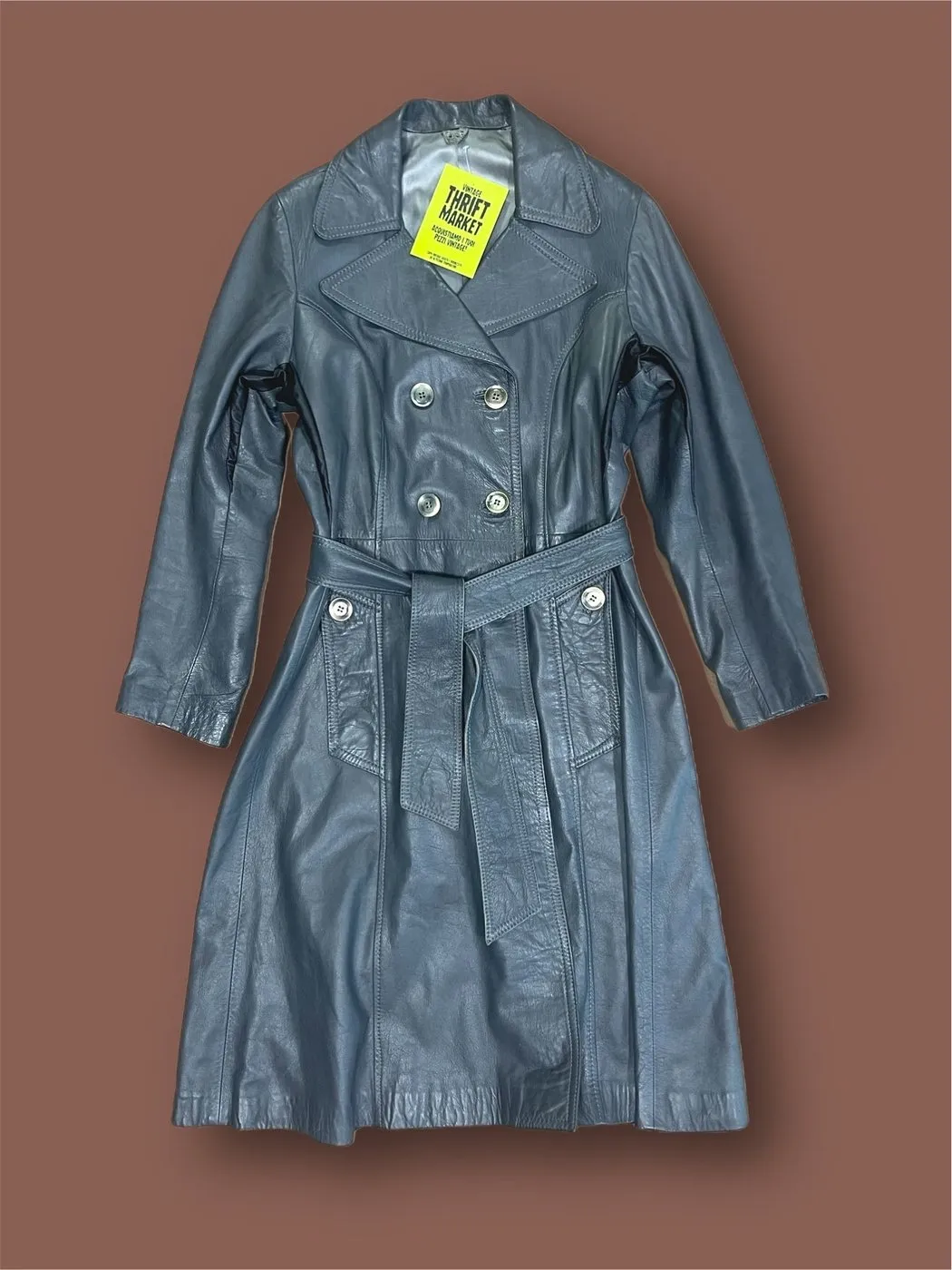 Trench cappotto in pelle vintage grigio tg 42