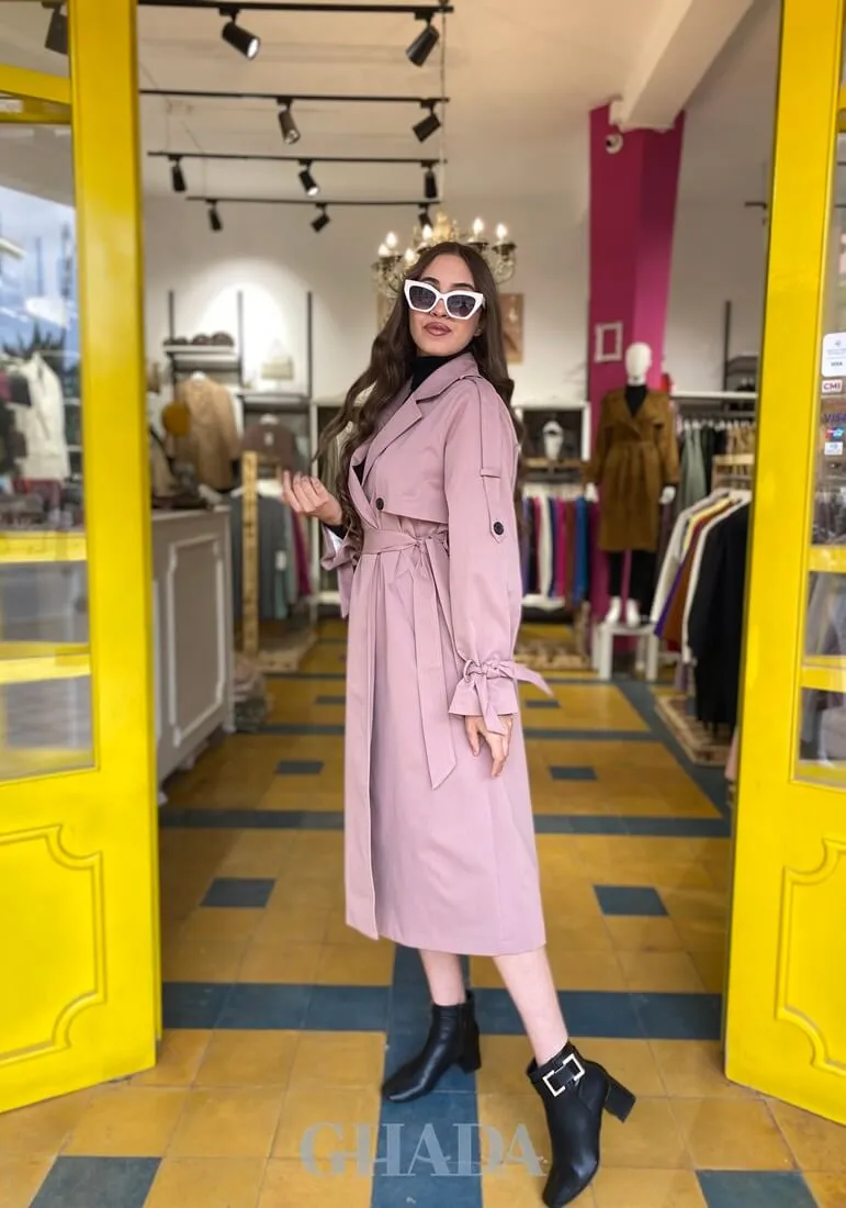 Trench coat long en rose balais