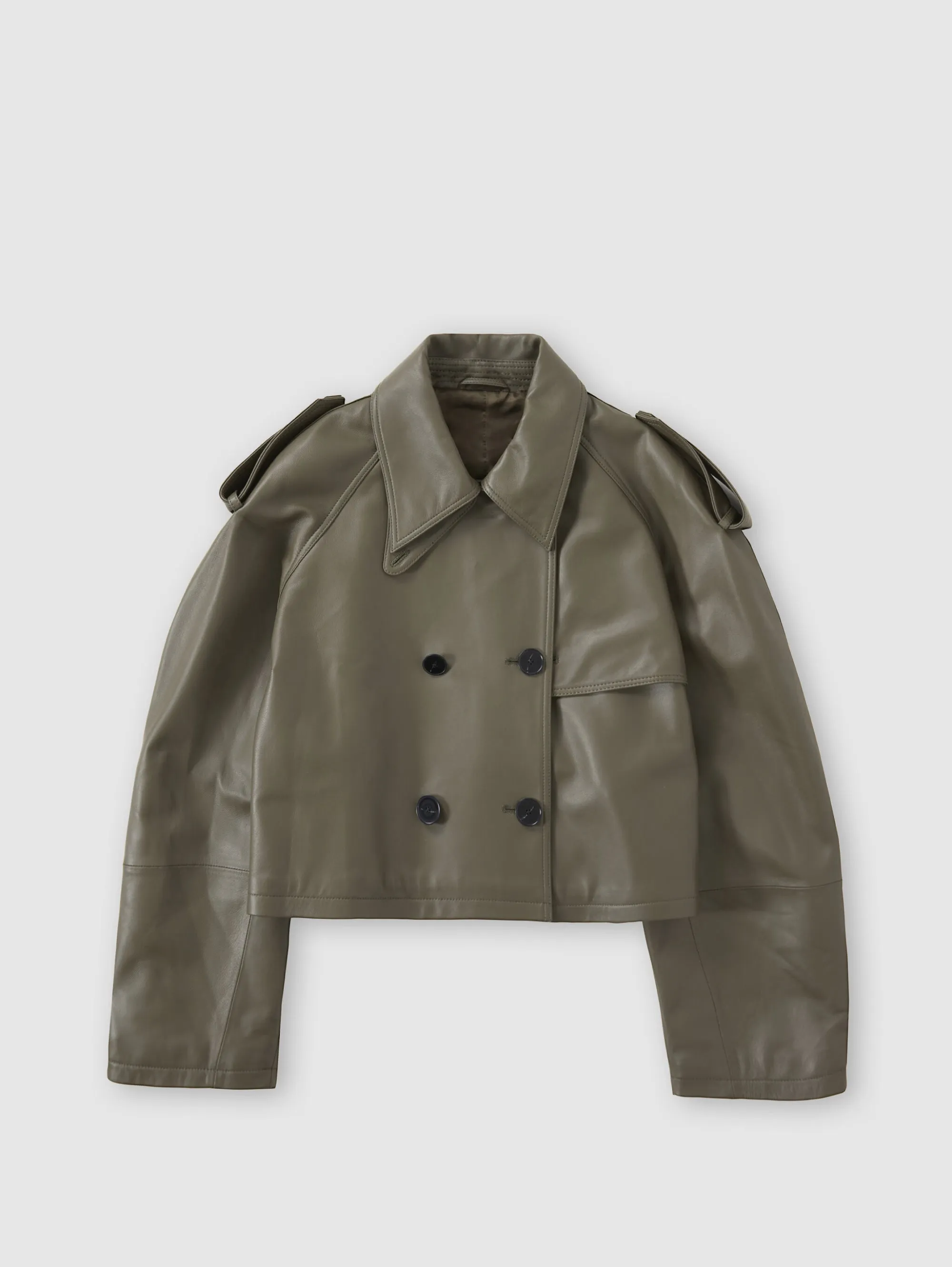 Trench Corto in Pelle Verde