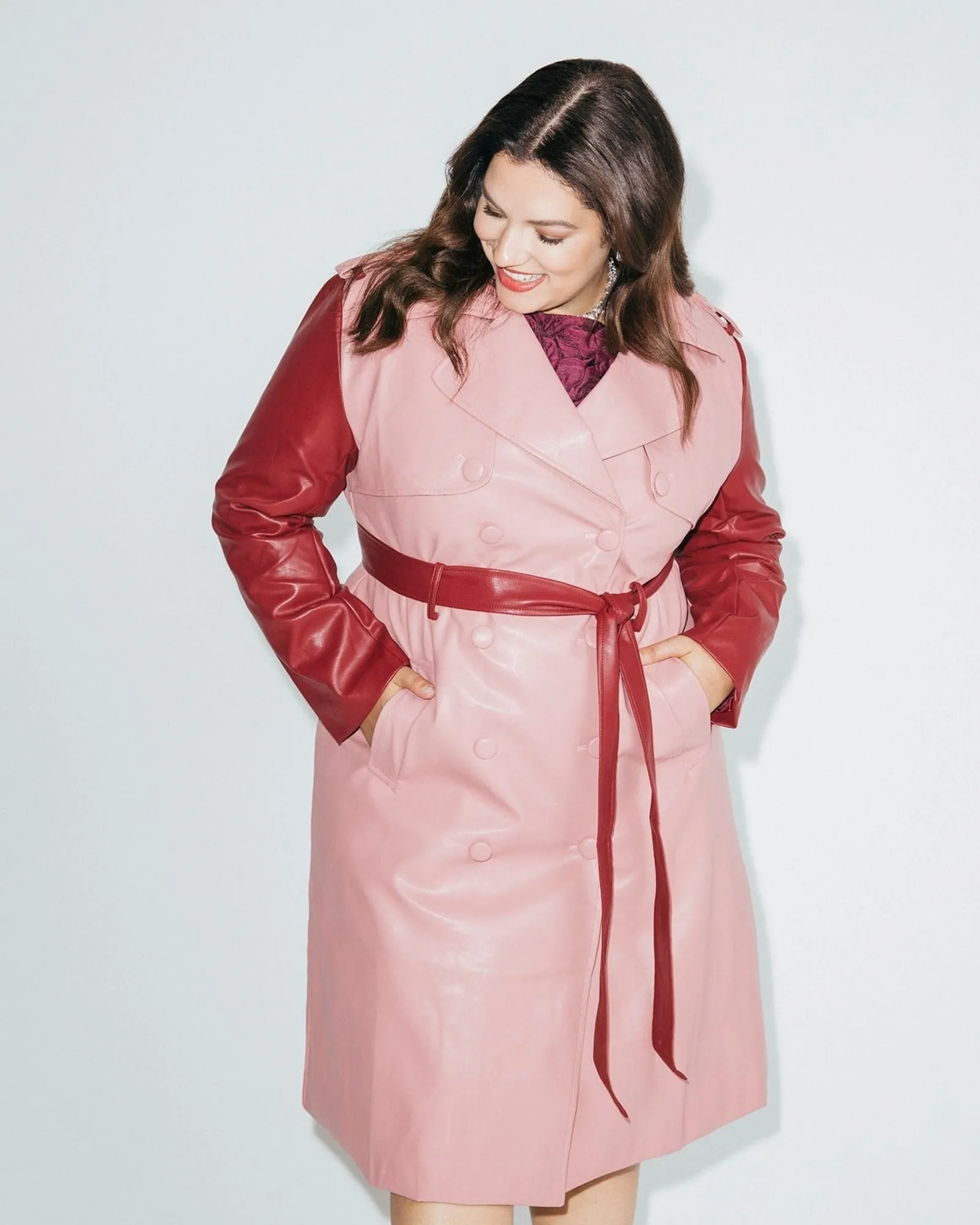 Two Tone Pink Trench Coat | Burgundy