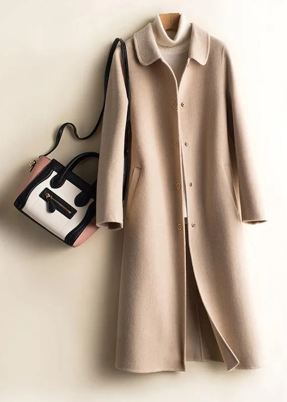 Unique Peter pan Collar pockets fine trench coat brown daily women Woolen Coats