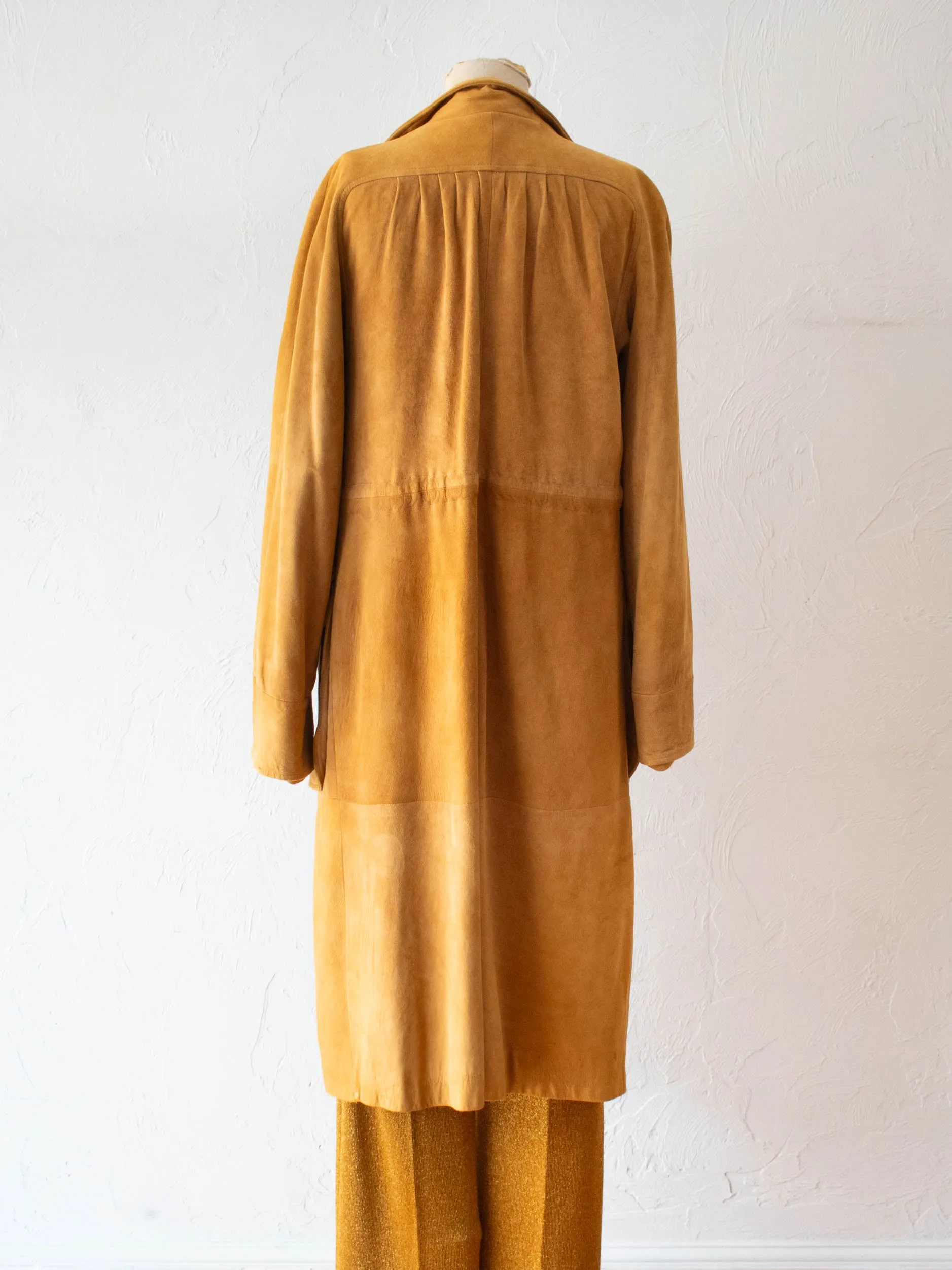 Vintage Lady Skully Caramel Suede Leather Trench Coat M