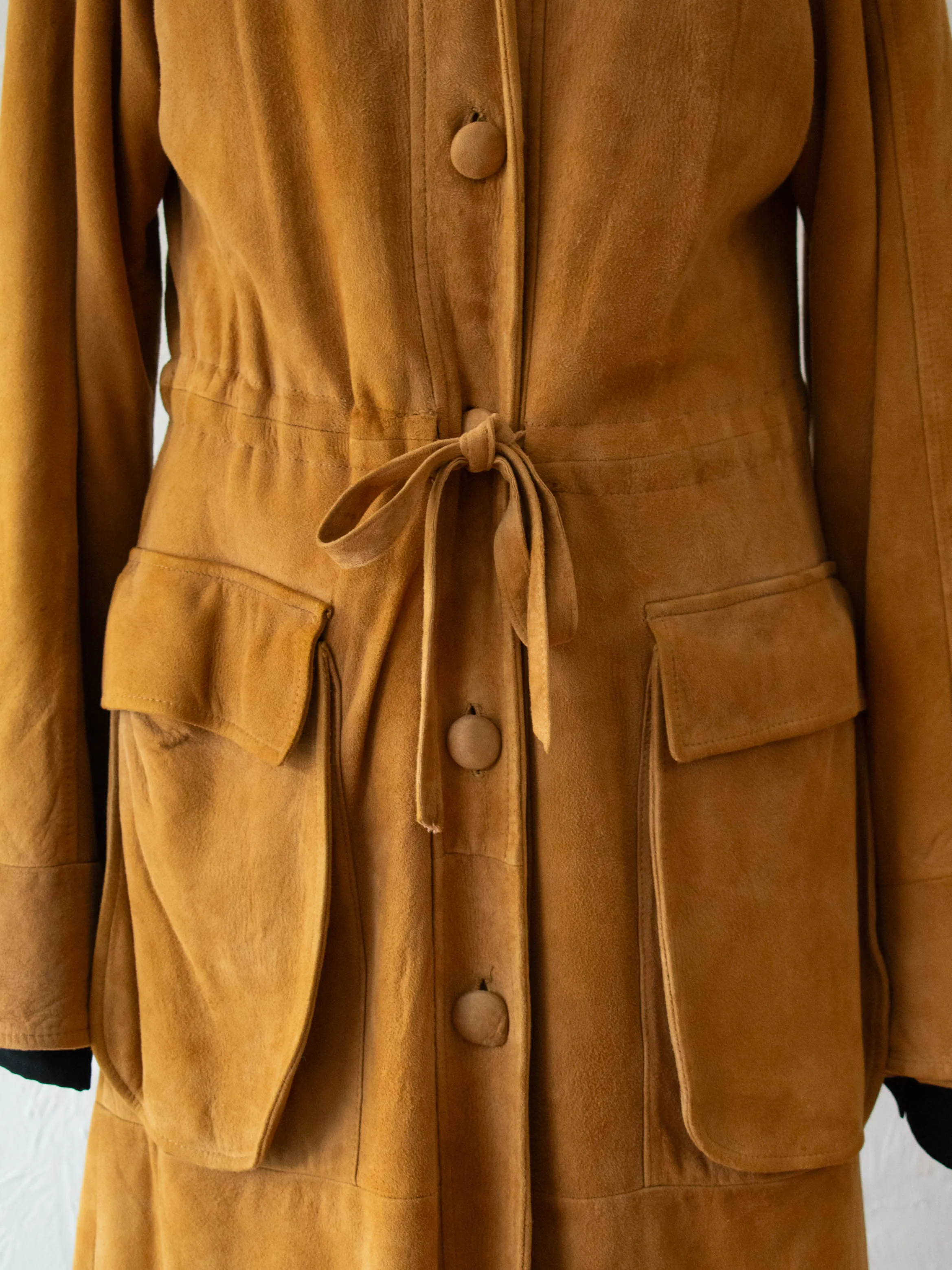 Vintage Lady Skully Caramel Suede Leather Trench Coat M