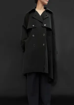 Virgin Wool Trench Cape / Black