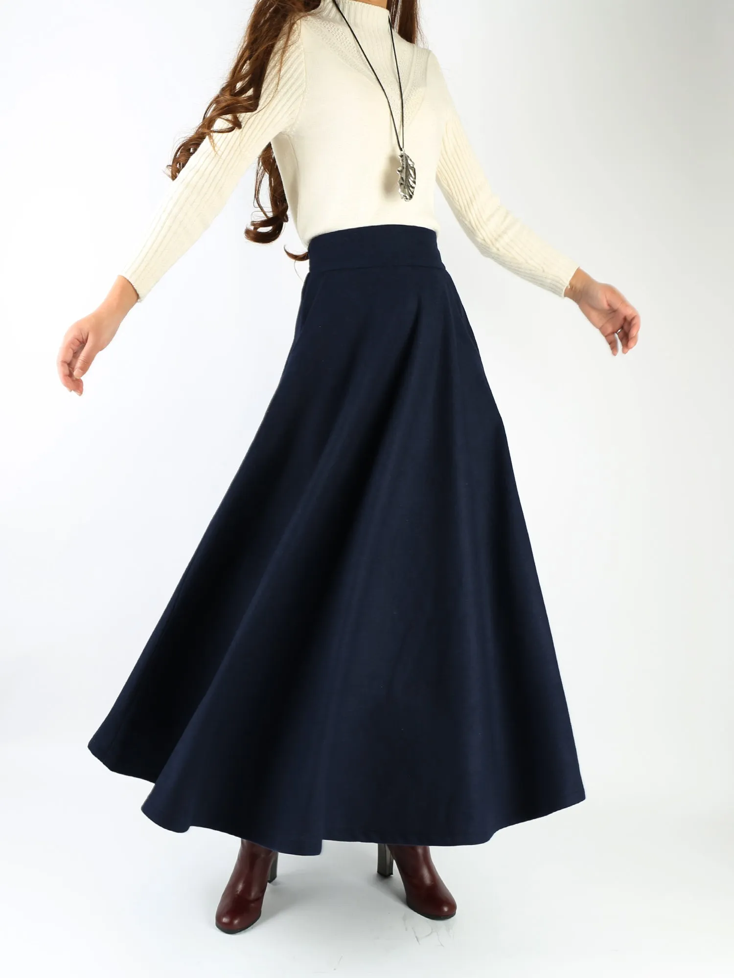 winter skirt/wool skirt/flared skirt/maxi skirt/ankle length skirt(Q1806)