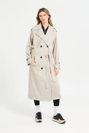 Women Beige Long Casual Jacket