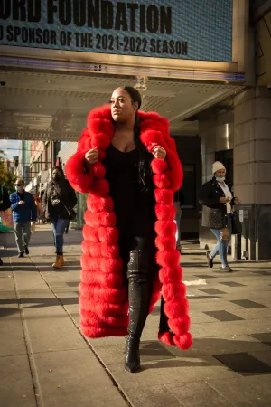 Women's Full Length Fox Trench [Red]