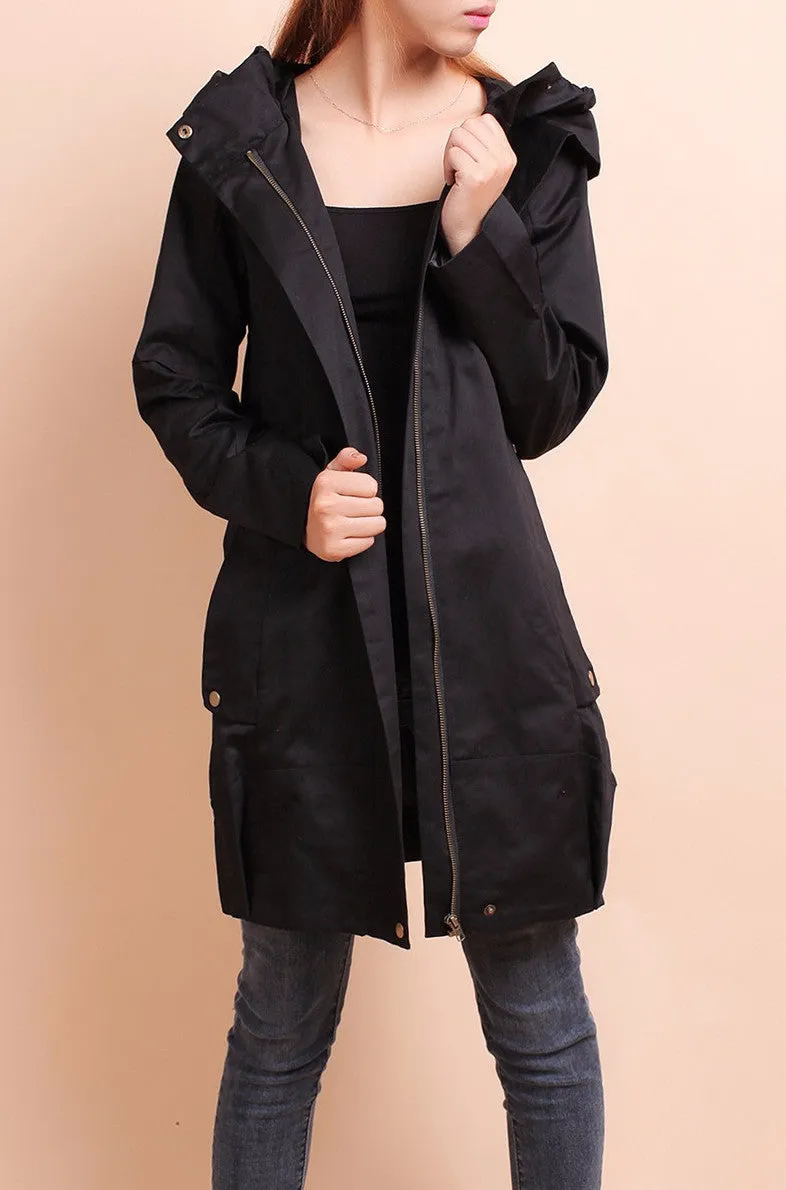 Women's Solid Color Hooded Autumn & Spring Jacket