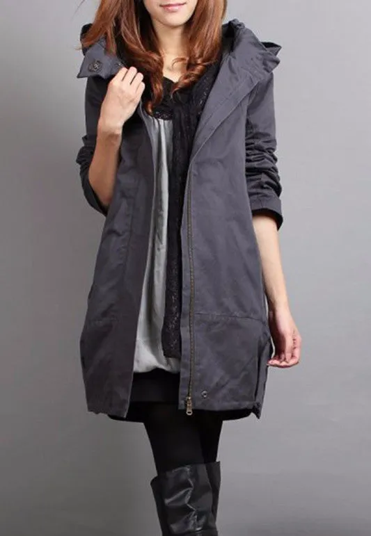 Women's Solid Color Hooded Autumn & Spring Jacket