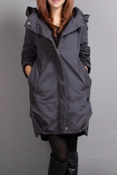 Women's Solid Color Hooded Autumn & Spring Jacket