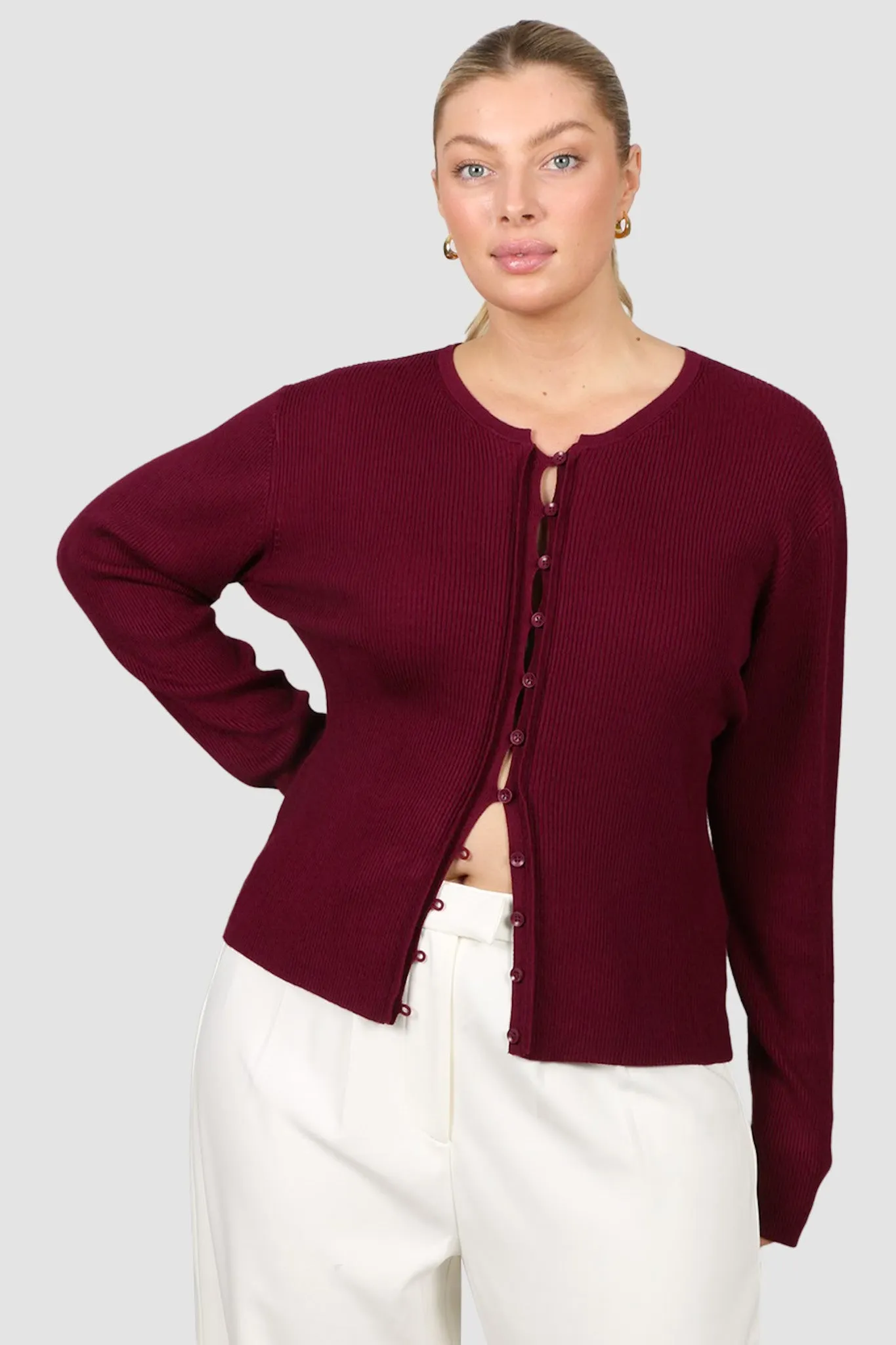 WREN RIB KNIT TOP MERLOT