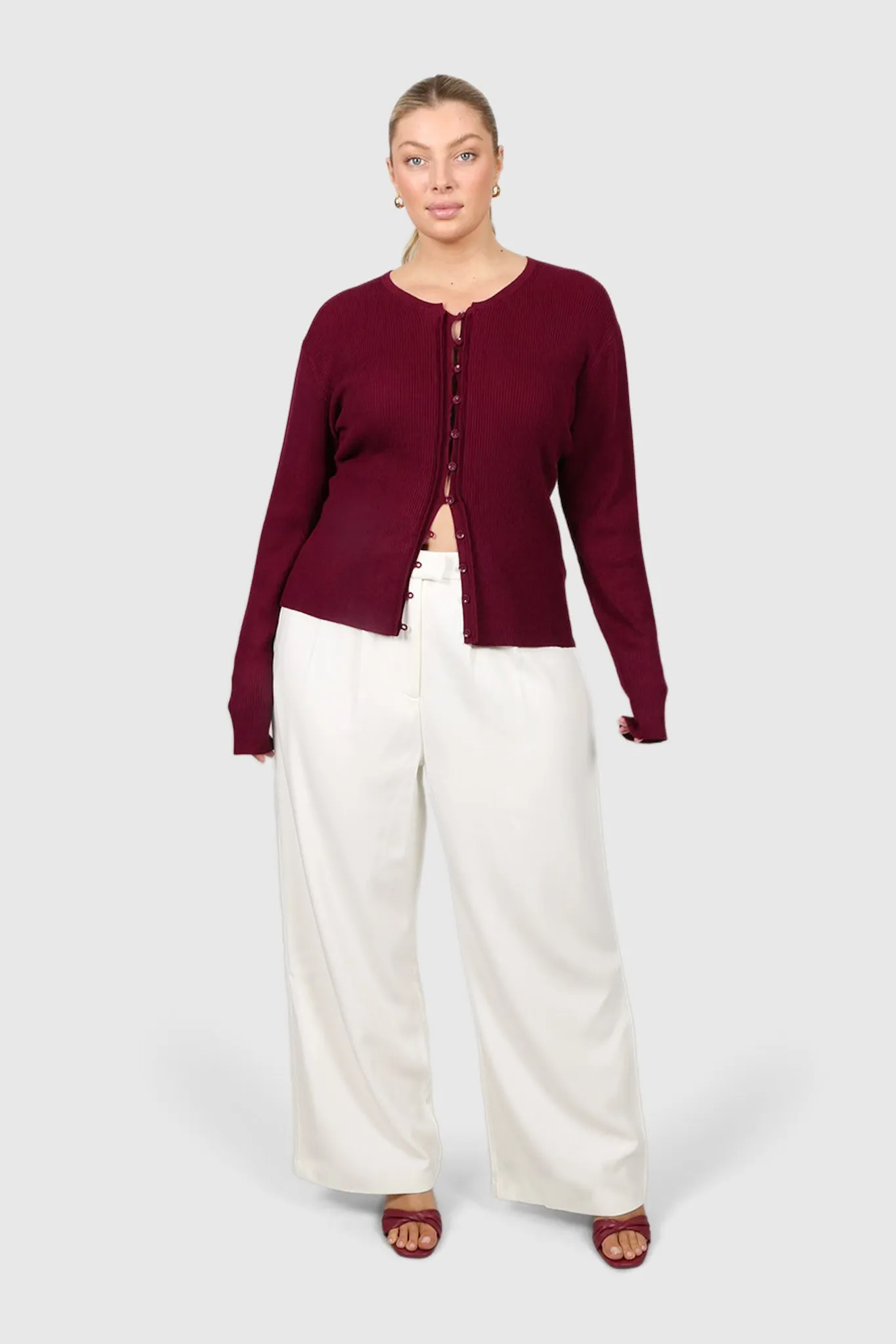 WREN RIB KNIT TOP MERLOT