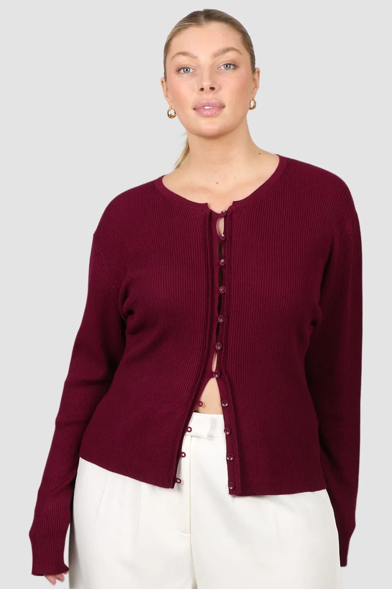 WREN RIB KNIT TOP MERLOT